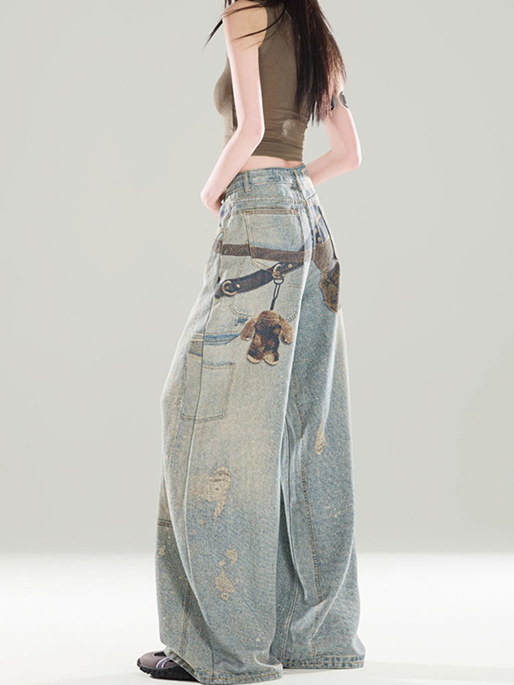 Thumbnail: High Waist Jeans Women Wide Leg Denim Pants Embroidered Flare Trousers Vintage Y