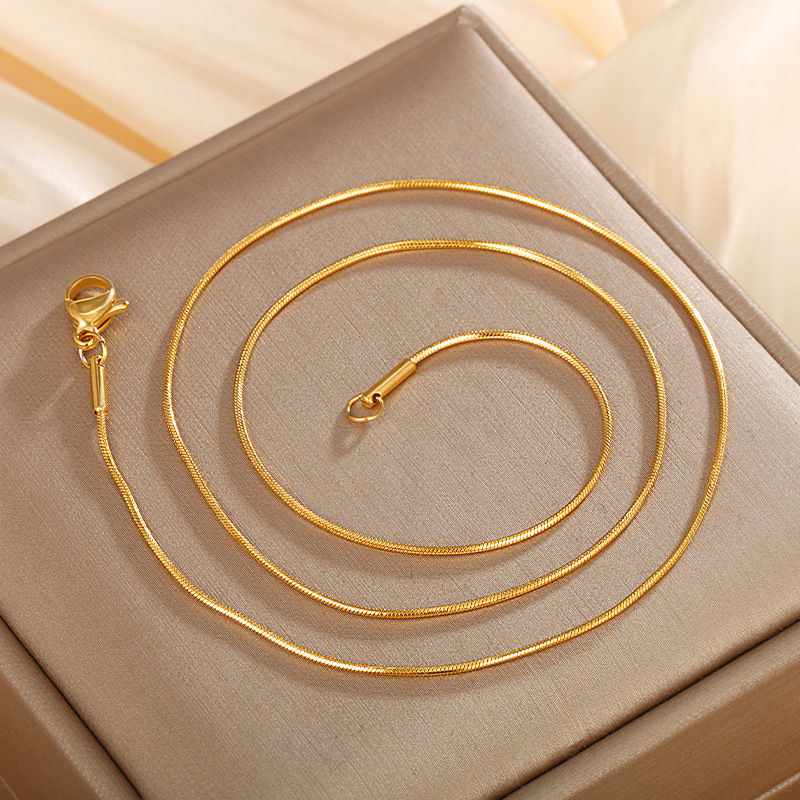 Thumbnail: Luxury 24K 9999 Pure Gold real gold Snake Bone Chain Necklace Women Simple All-m