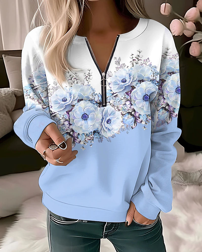 Thumbnail: Women's Hoodies Women Fashion Floral Hoodies Flower Painting Sweatshirt Zip Up H
