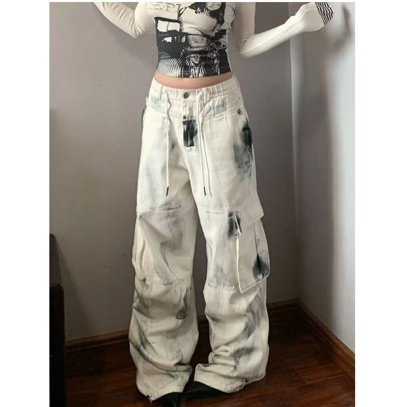 Thumbnail: Women Jeans Wide Women's Jeans Span Shoujo Girl Style Denim Tier White Pants Jea
