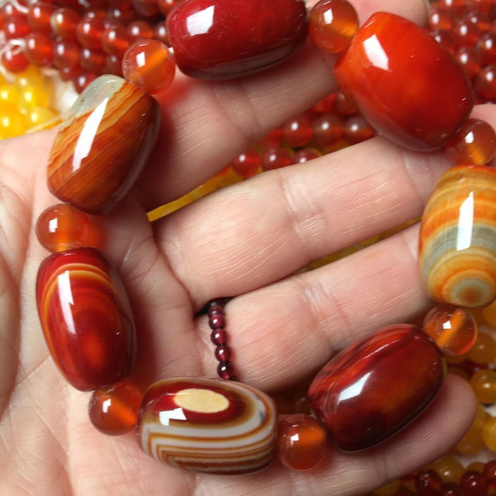 Thumbnail: Beaded Red Oval Striped Elastic Bracelet Unisex Everyday Gift Handmade