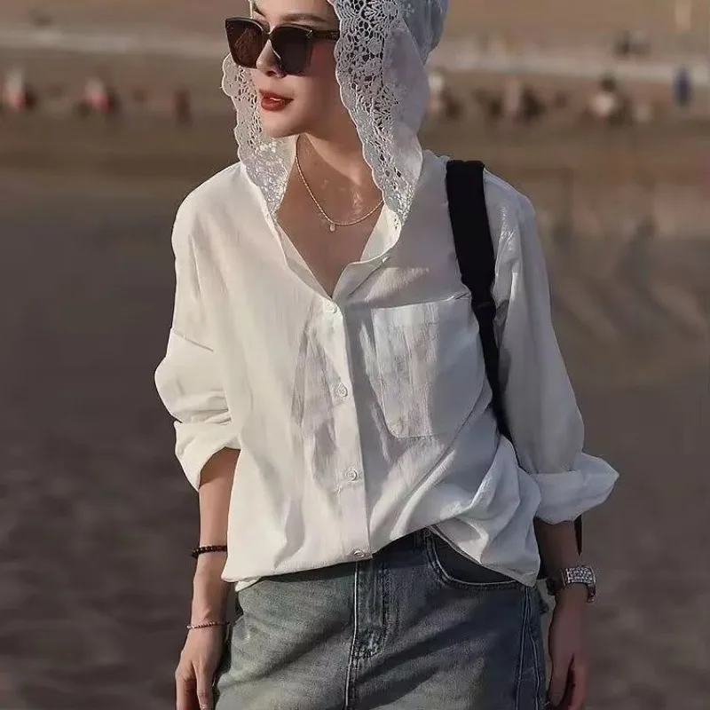 Thumbnail: Temperament Lady Tops White Blouses For Women 2025 Blusas Mujer De Moda Lace Hol