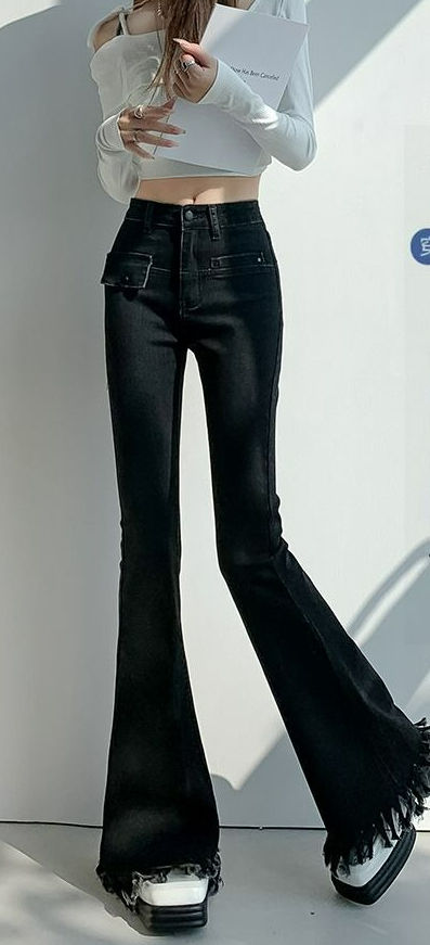 Thumbnail: White Fringed High-waisted Flared Jeans Women's 2026 Spring and Autumn New Thin 