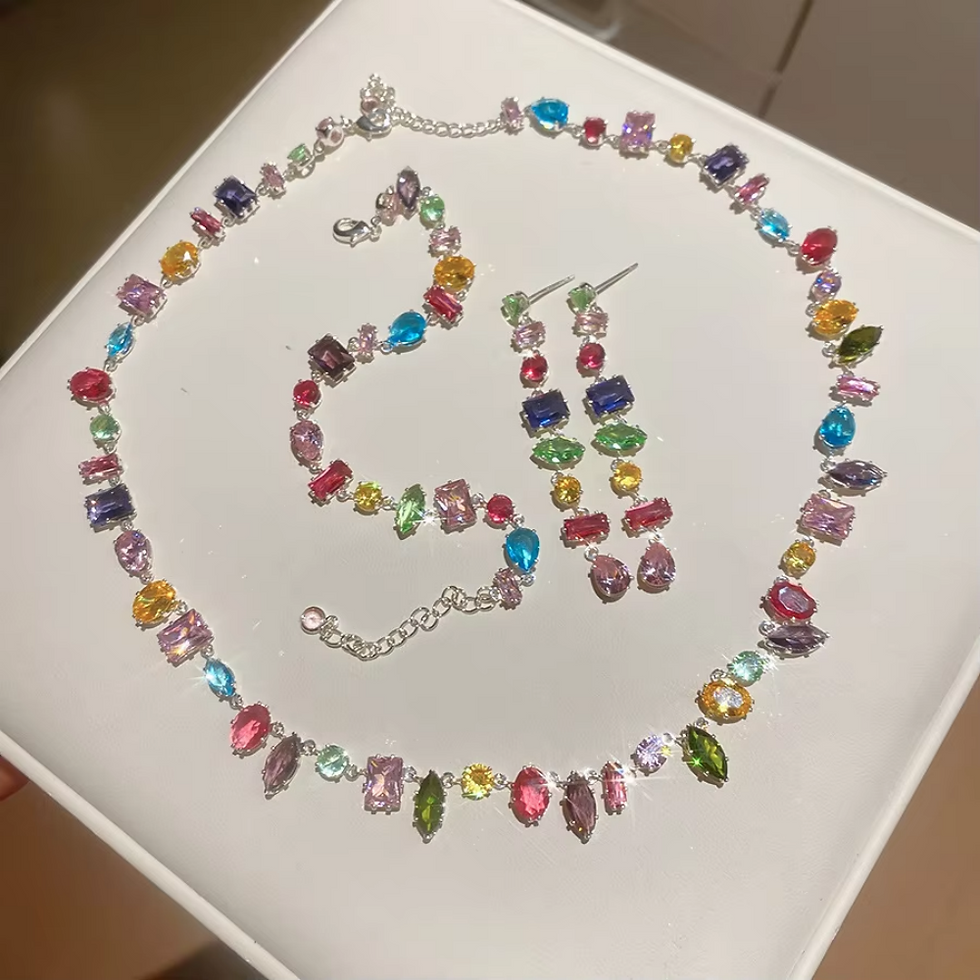 Thumbnail: Luxury Colourful Crystal Zircon Necklace for Women Fashion Party Jewelry Accesso