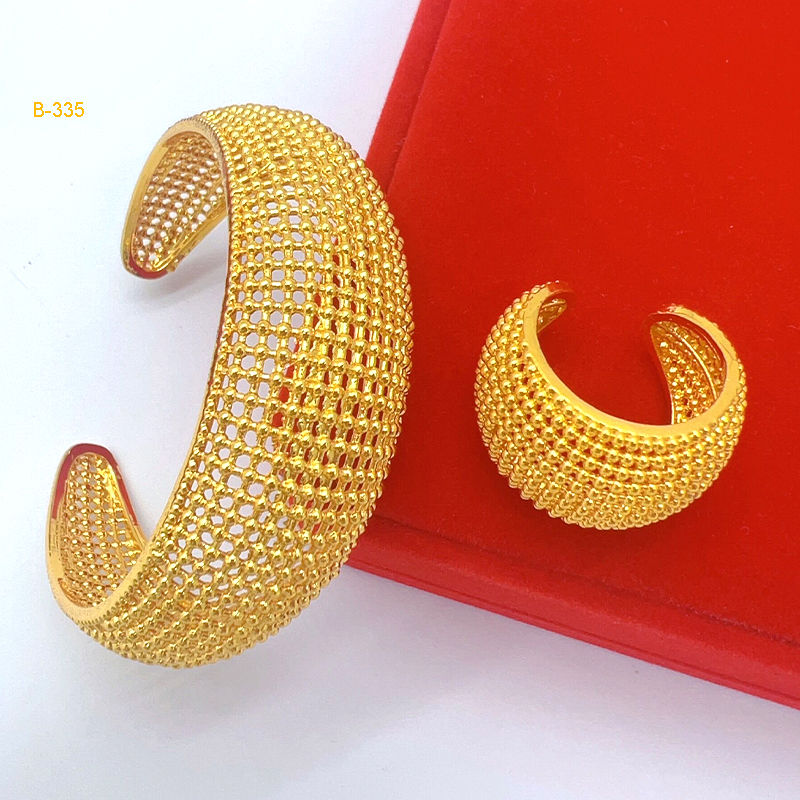 Thumbnail: Luxury Dubai Gold Plated Bracelet Ring Earrings 3pcs Jewelry Sets For Women Wedd