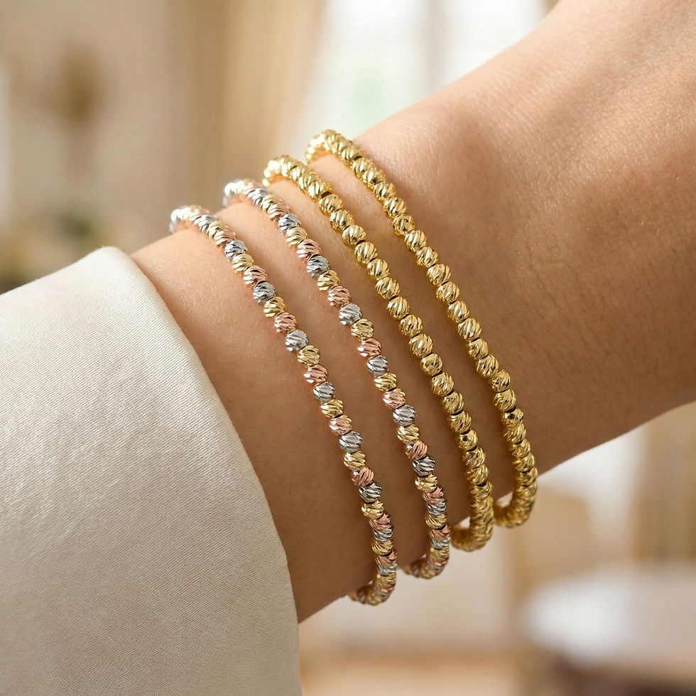 Thumbnail: Three Color Metal Beads Stretch Bracelet for Women, Elastic Boho Stackable Bangl