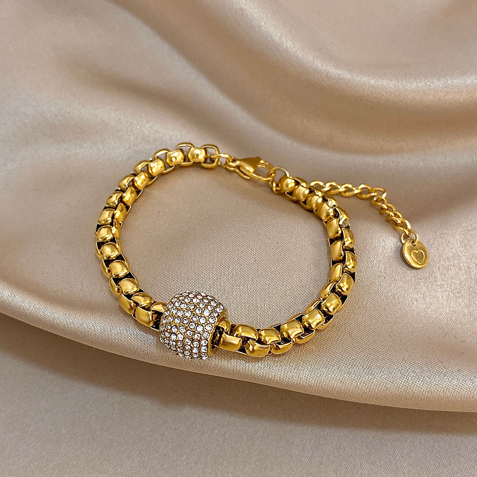 Thumbnail: Elegant Rhinestone Bead Bracelet for Women Trendy Chunky Gold Silver Color Stain