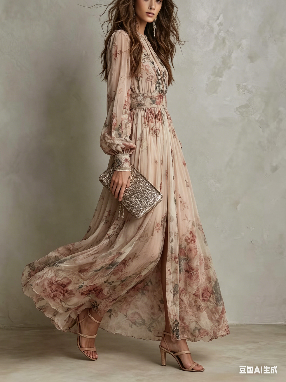 Thumbnail: Long Sleeve Chiffon Long Dresses For Women 2026 Fashion Floral Print Slim Party 