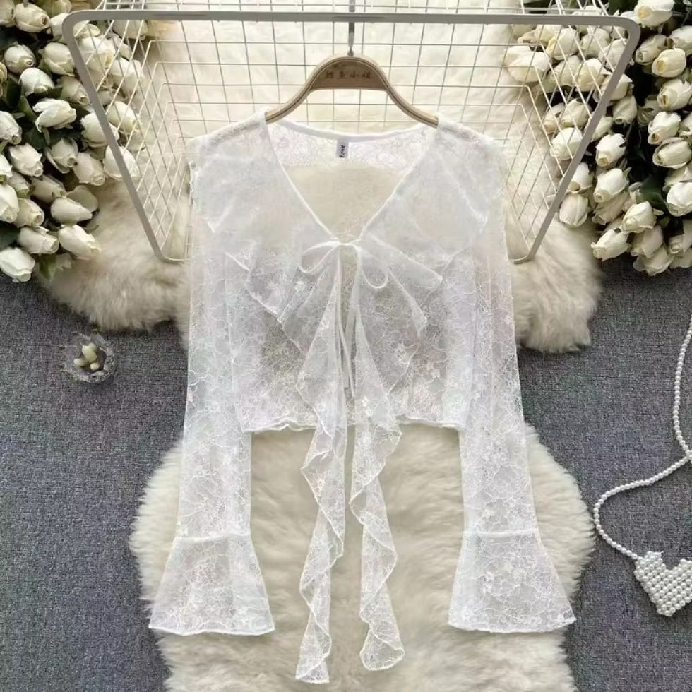 Thumbnail: Blouses Women Lace-up Summer New Design Thin Trendy Long Sleeve Leisure Sweet Gi