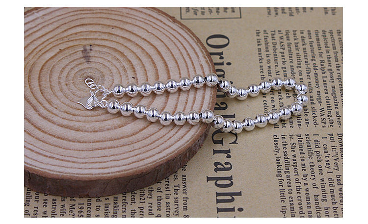 Thumbnail: 925 Sterling Silver Bracelet 5MM Beads Bracelet For Women Fashion Simple Engagem