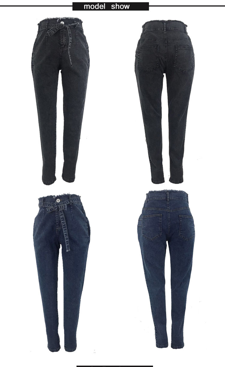 Thumbnail: High Waist Jeans For Women Slim Stretch Denim Jean Bodycon Tassel Belt Bandage S