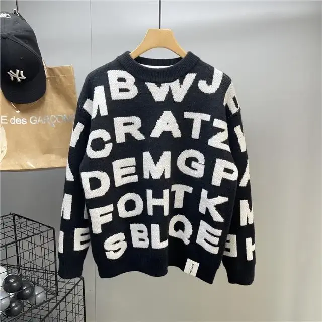 Thumbnail: Sweater Men's Clothing Winter Full-print Letter Jacquard Loose Thickened Design 