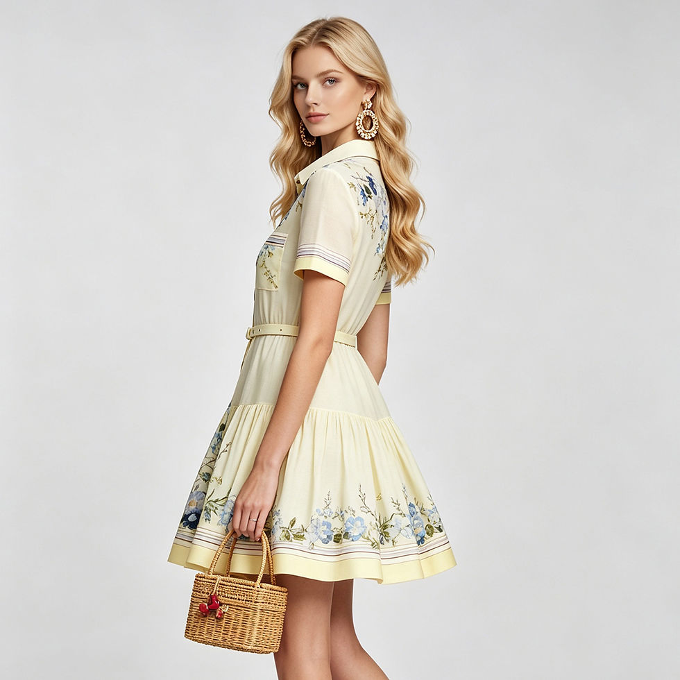Thumbnail: Elegant Floral Print Short Dress For Women Summer Turn Down Collar Short Sleeve 