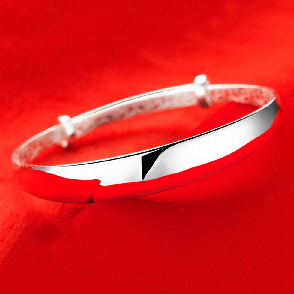 Thumbnail: 925 Silver Round Bracelet Bangles Trendy Simple Big Bangle for Women Sterling Si
