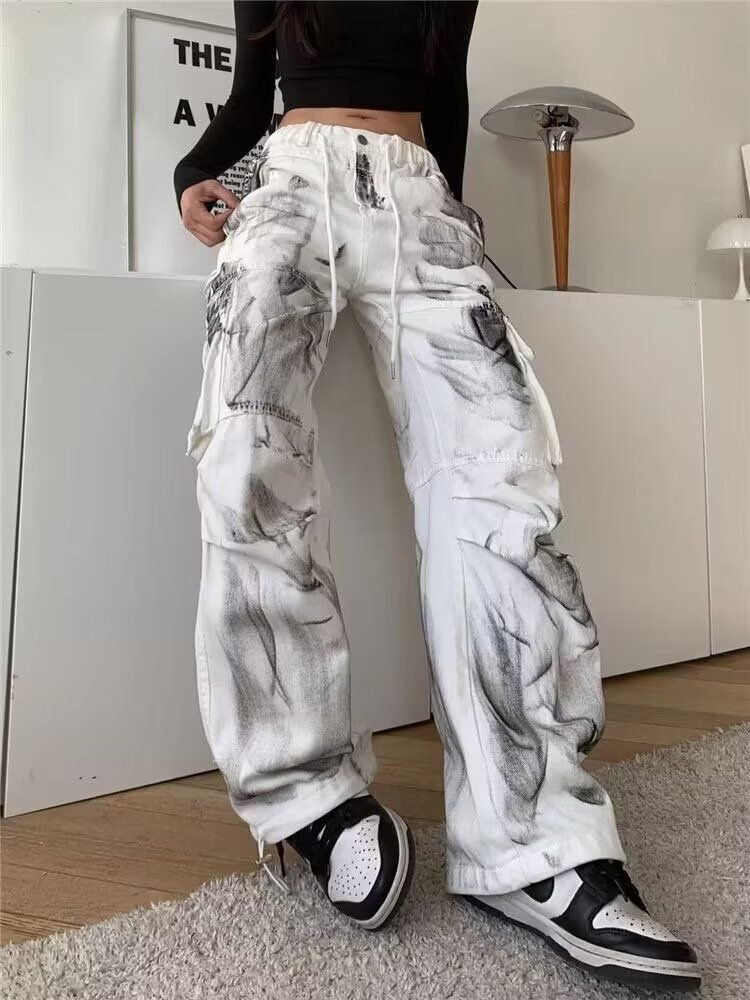 Thumbnail: Women Jeans Wide Women's Jeans Span Shoujo Girl Style Denim Tier White Pants Jea