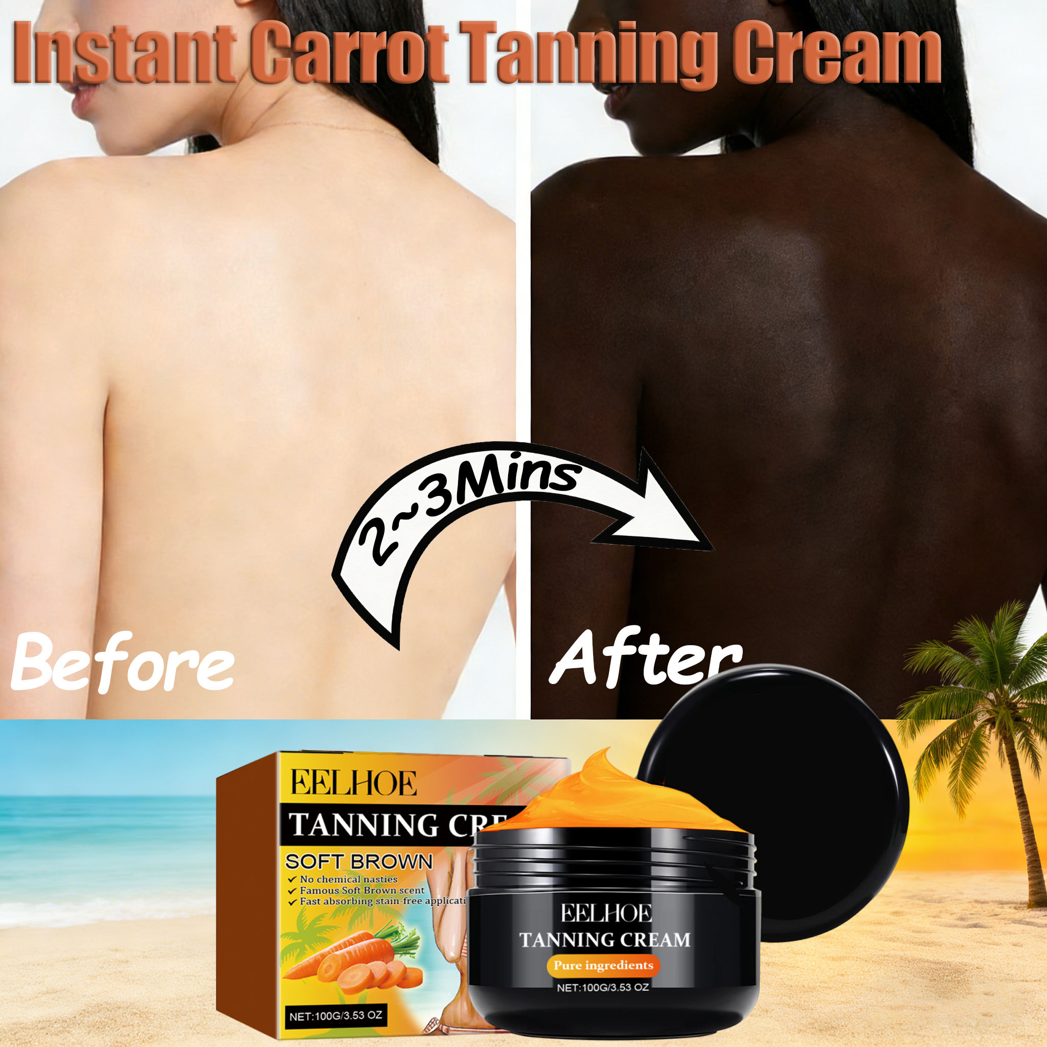 Instant Self-Tanning Lotion Black Brown Self Tanner for Face Body Lasting Glow B