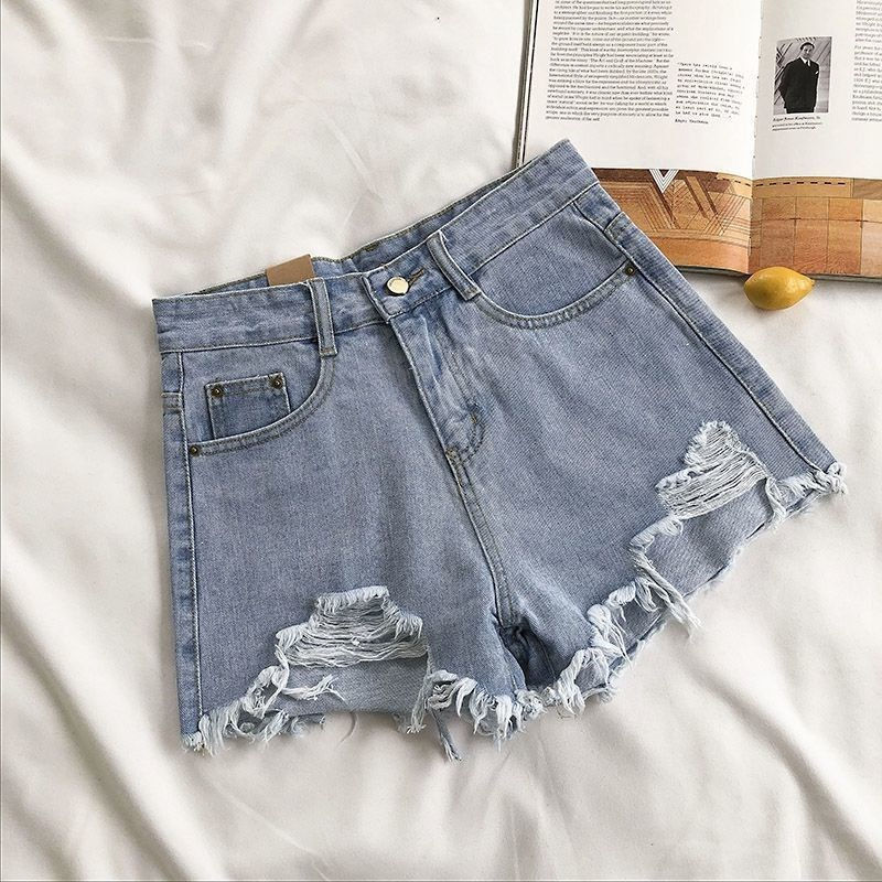 Thumbnail: Korean Denim Shorts Women Summer Fashion Casual High Waist Ripped Jeans Pocket T