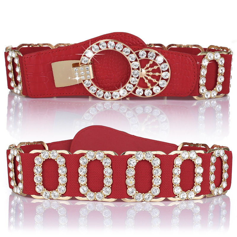 Thumbnail: Women's waist belt, women's decorative belt fashionable elastic women's diamond 