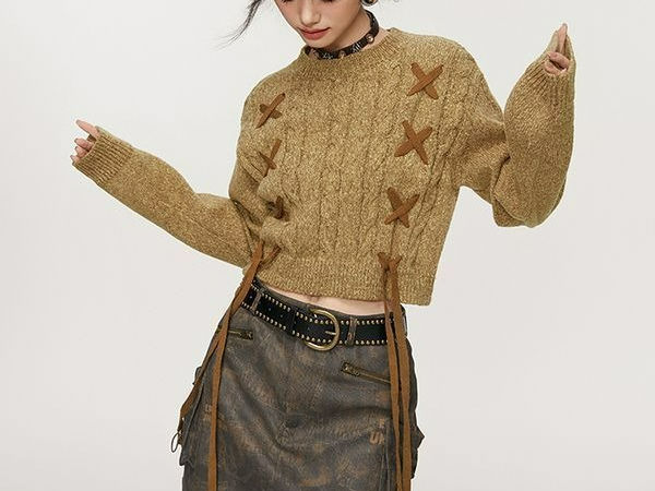 Thumbnail: Sweater Women's 2025 Winter New Retro Short Style Unique and Chic Lace Up Top Sw