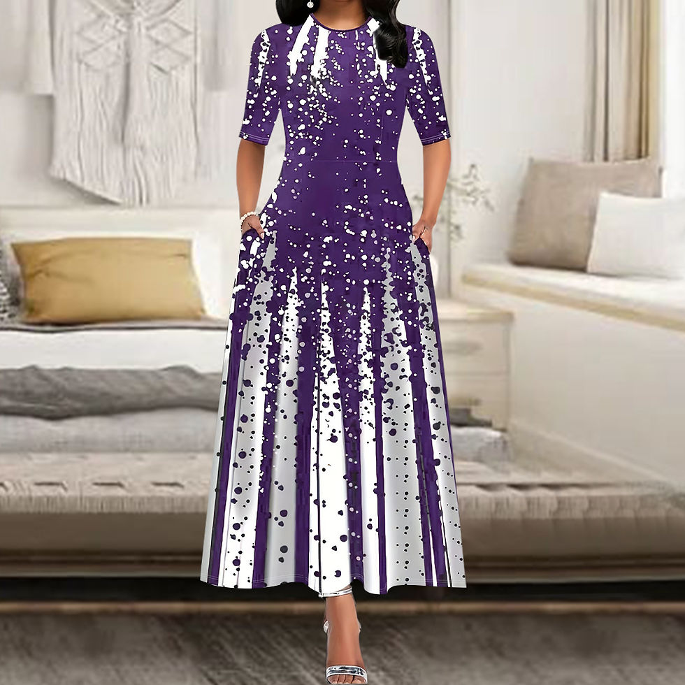 Thumbnail: Women's Elegant Party Long Dresses Loose Round Neck Short Sleeves Retro Printed 