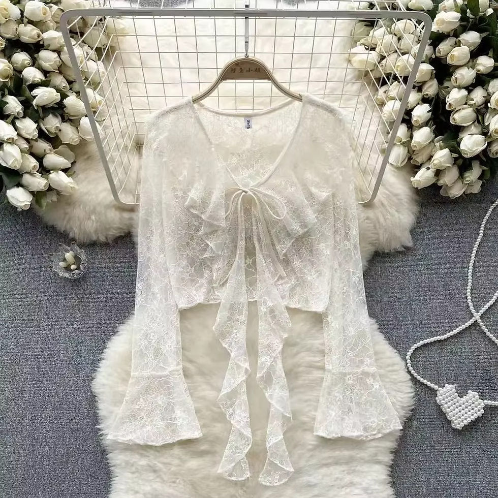 Thumbnail: Blouses Women Lace-up Summer New Design Thin Trendy Long Sleeve Leisure Sweet Gi