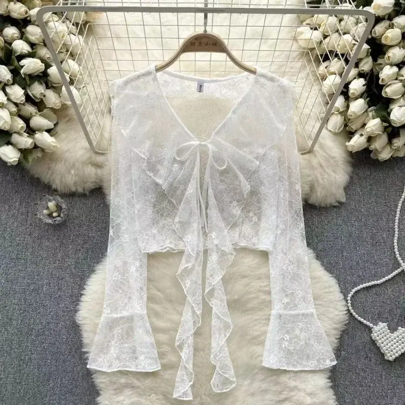 Thumbnail: Blouses Women Lace-up Summer New Design Thin Trendy Long Sleeve Leisure Sweet Gi
