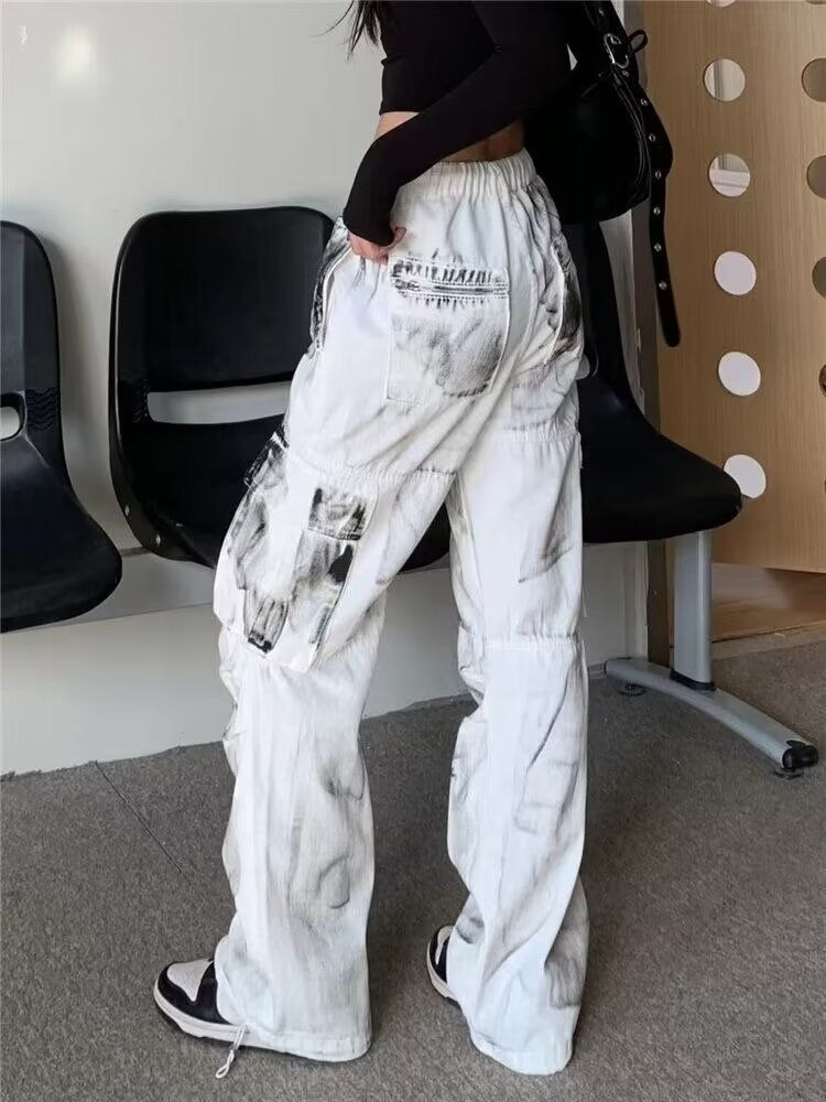 Thumbnail: Women Jeans Wide Women's Jeans Span Shoujo Girl Style Denim Tier White Pants Jea