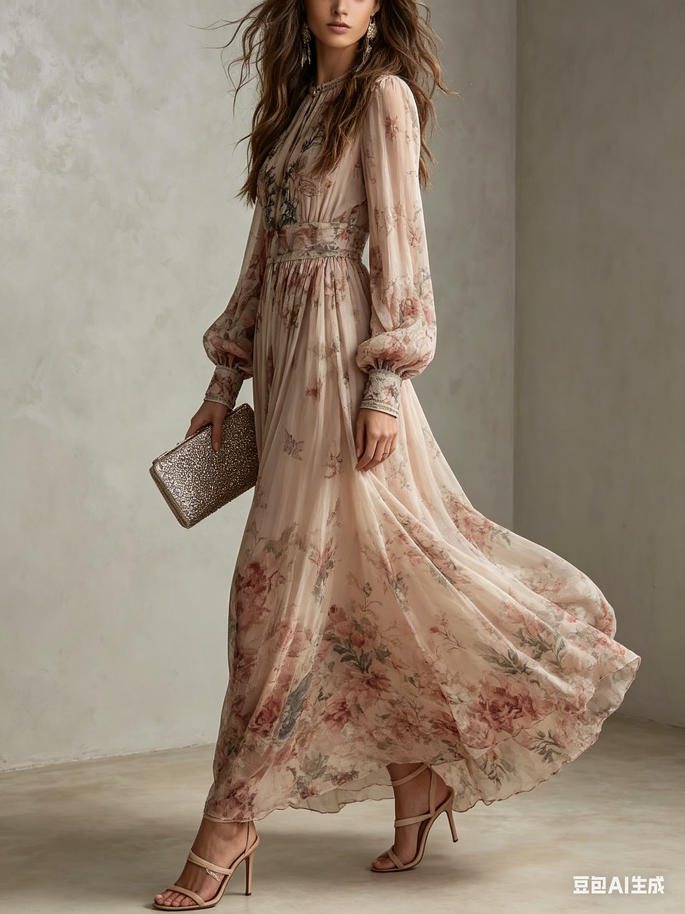 Thumbnail: Long Sleeve Chiffon Long Dresses For Women 2026 Fashion Floral Print Slim Party 