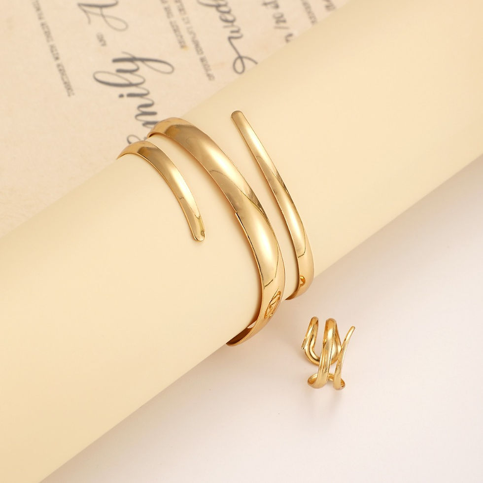 Thumbnail: European and American Thick Bracelet and Ring Jewelry Set for Women Gold Color G