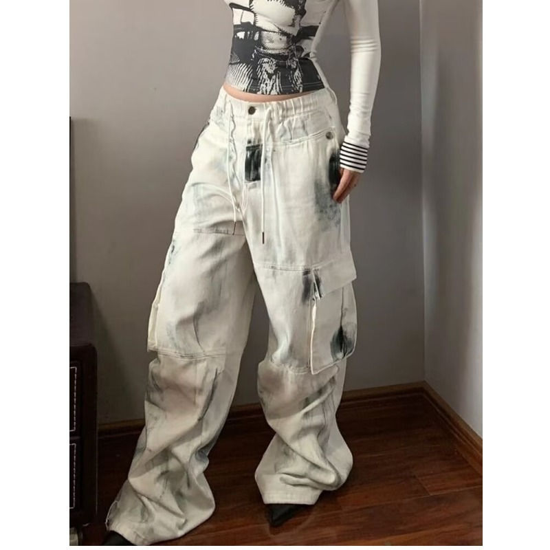 Thumbnail: Women Jeans Wide Women's Jeans Span Shoujo Girl Style Denim Tier White Pants Jea