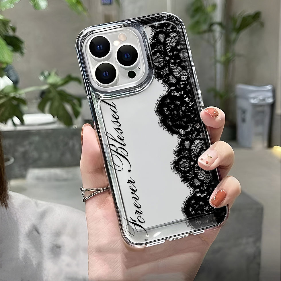 Thumbnail: Black Lace Phone Case for iPhone 17 Pro Case 15 14 Pro Max 16 12 Shockproof Tran