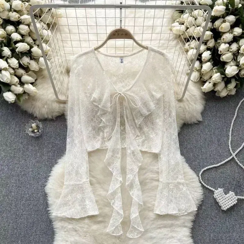 Thumbnail: Blouses Women Lace-up Summer New Design Thin Trendy Long Sleeve Leisure Sweet Gi