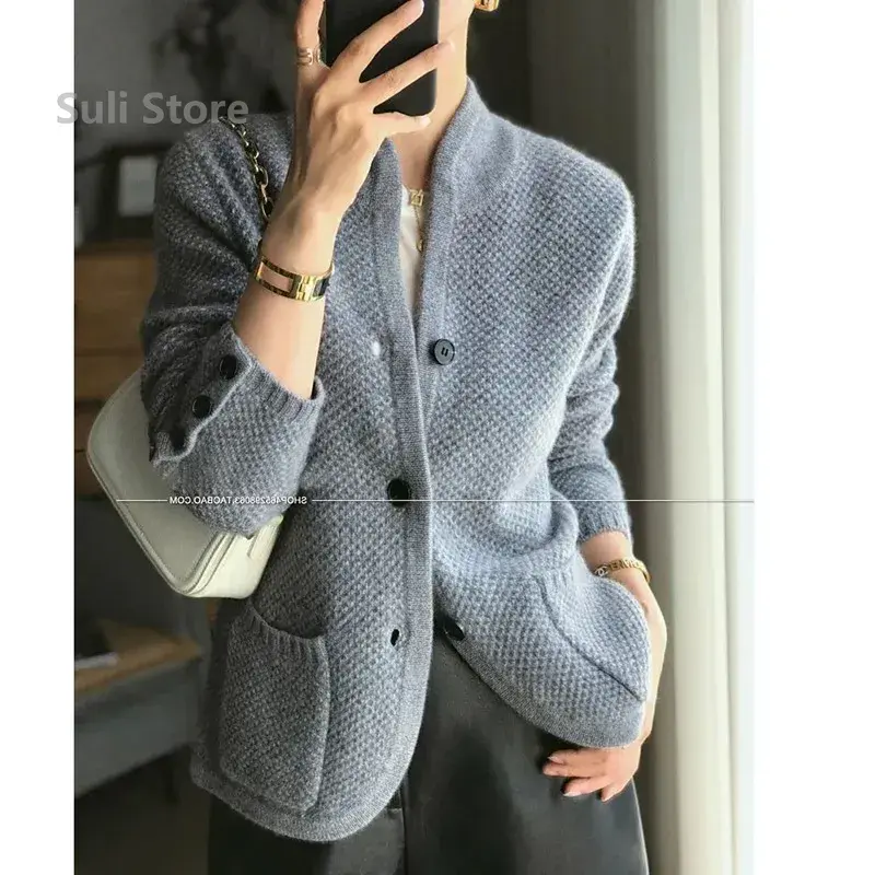 Thumbnail: Autumn Winter New Thickened  Cardigan Women Stand Neck Sweater Sweater Loose Kni