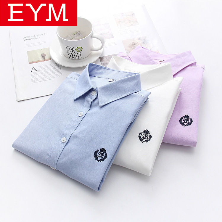 Blouses Woman 2021 Fashion Spring New Women Youth Simple Solid Color Embroidery