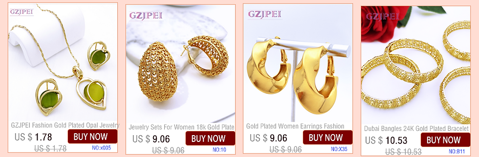 Thumbnail: 2PCS Big Earrings And Bracelet Set For Women 18K Gold Plated Jewelry Set Wedding