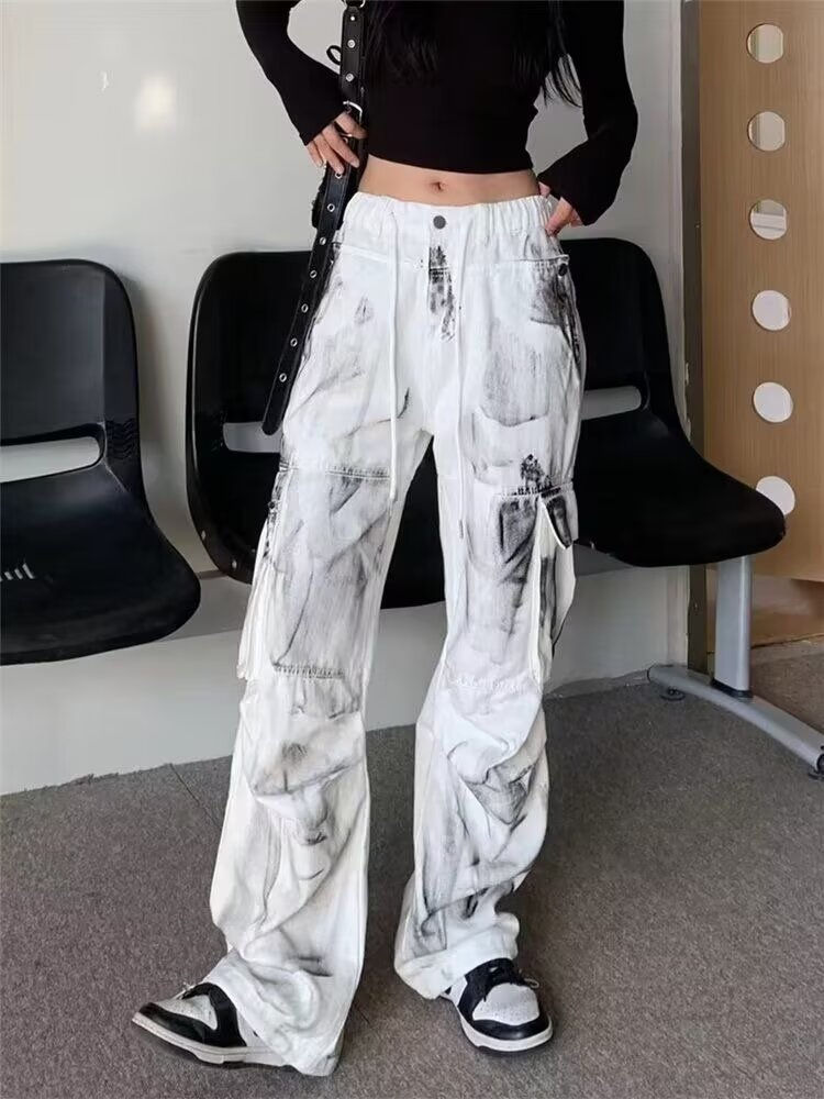 Thumbnail: Women Jeans Wide Women's Jeans Span Shoujo Girl Style Denim Tier White Pants Jea