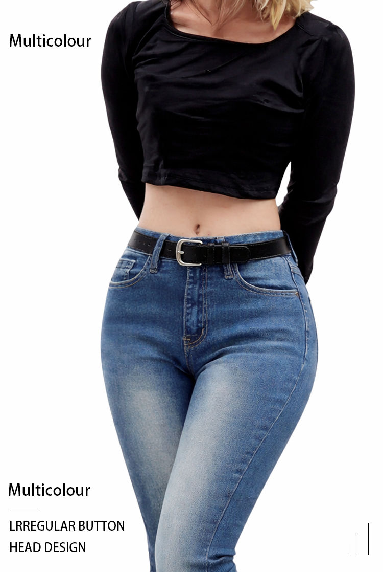 Thumbnail: Women's Leather Belt with silver Buckle Fashion Casual Waist Belt for Jeans Pant