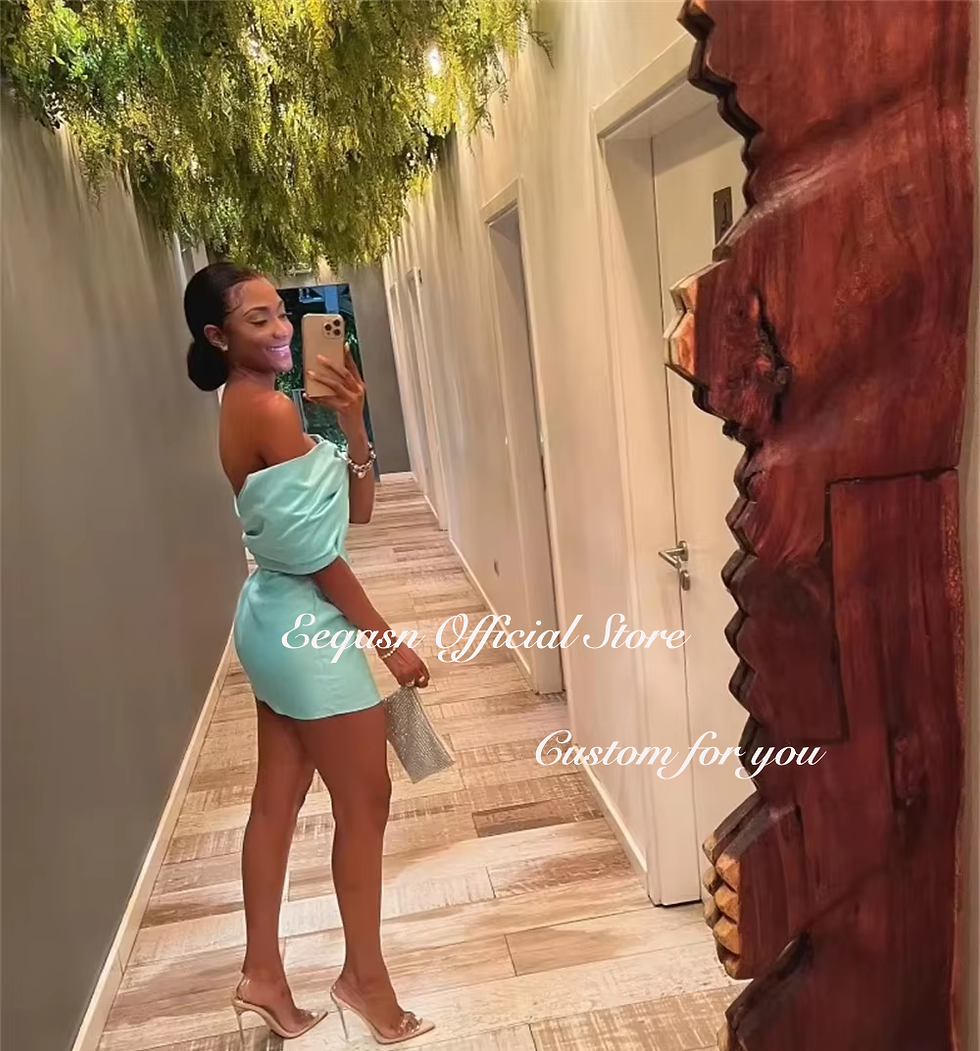 Thumbnail: Short Prom Dresses for Black Girls Off Shoulder Mini Satin Women Birthday Party 