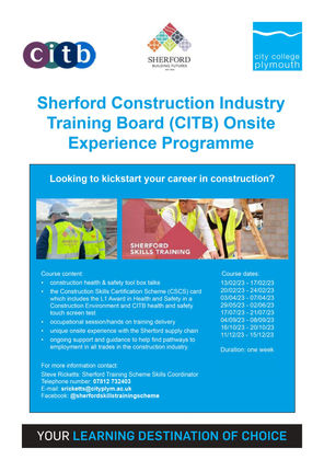 Looking to kickstart your career in construction? Sherford onsite experience course starting in May