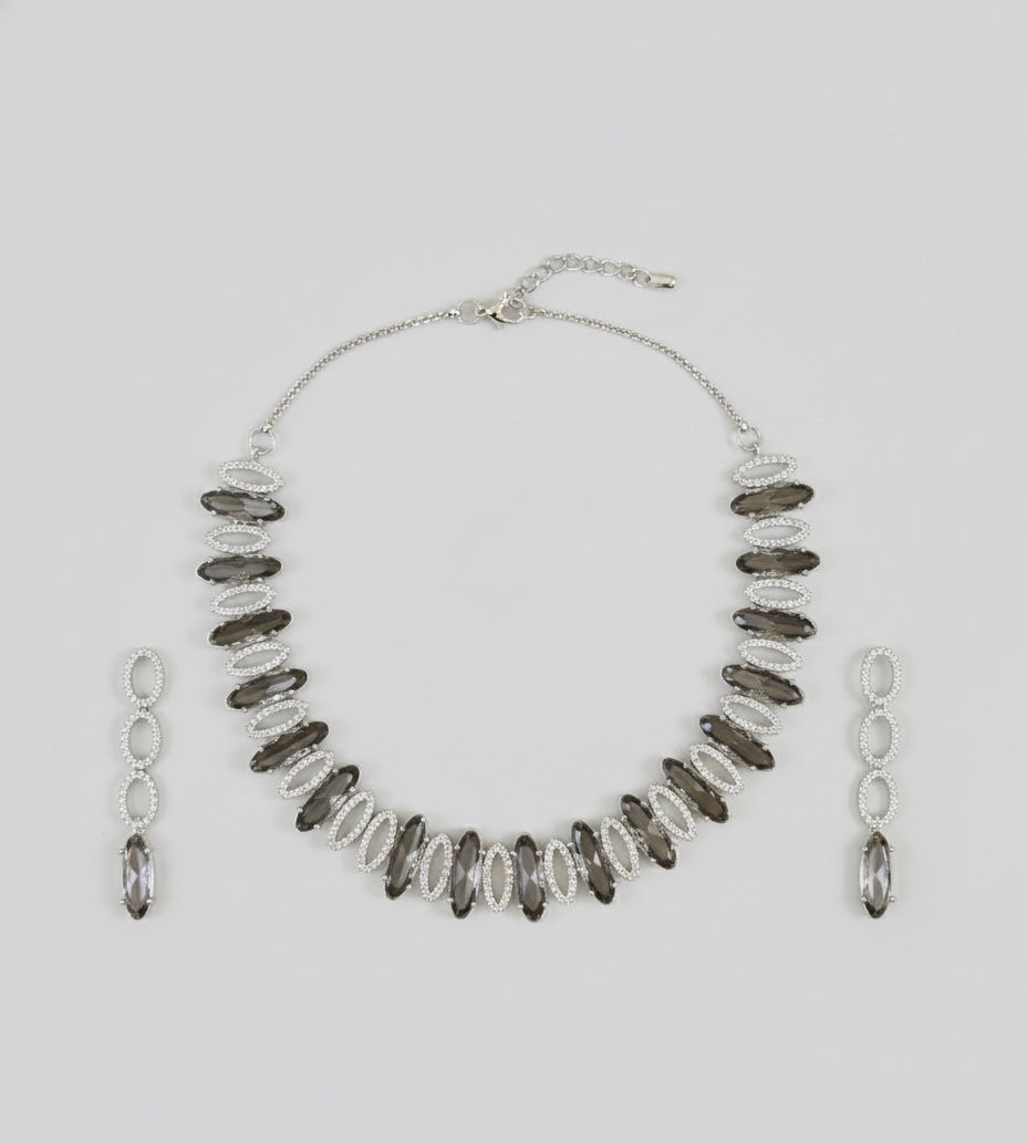 Thumbnail: Smoky Quartz & Pavé Crystal Marquise Jewelry Set