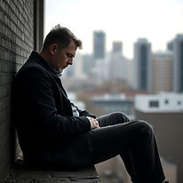 Man sitting despondently by himself