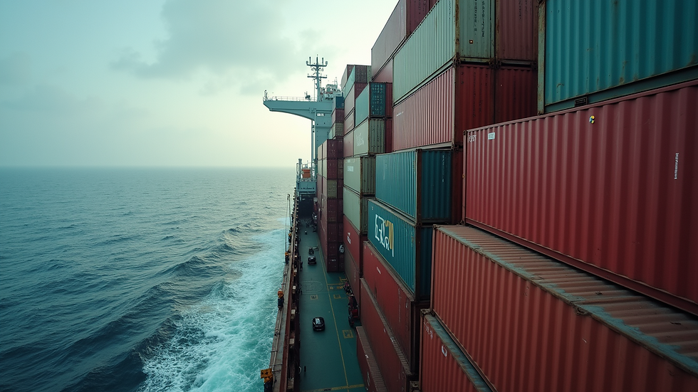 Eye-level view of a cargo ship loaded with containers