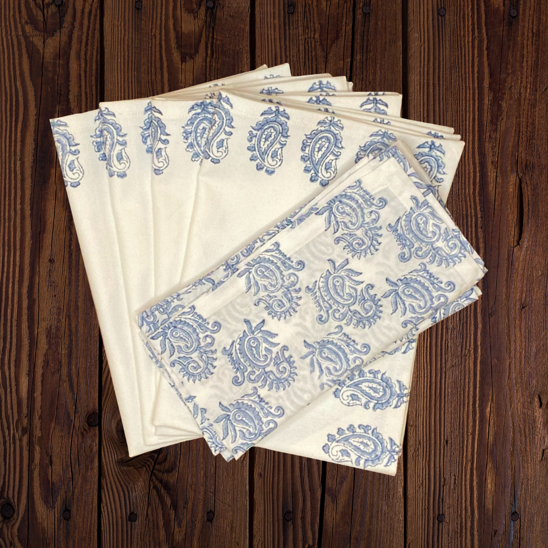 Set of 4 Placemat and Napkin Blue Paisley