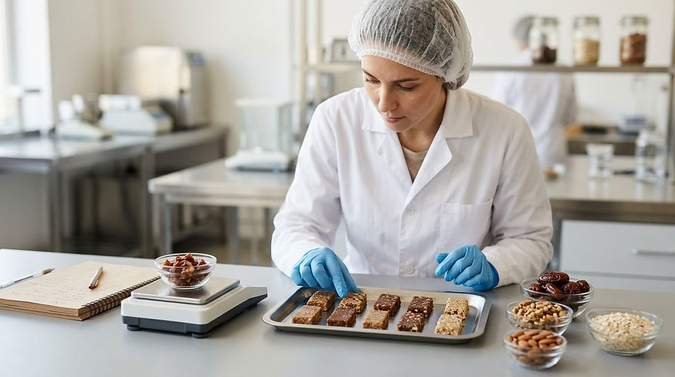 Food technologist comparing trial samples to optimize food formulations for commercial production in Lebanon