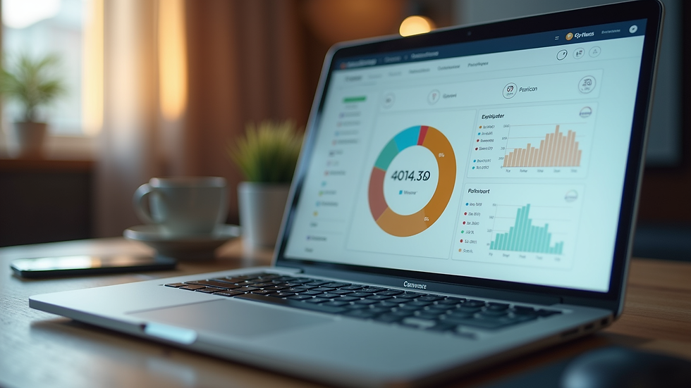 Close-up view of a laptop screen showing bookkeeping software dashboard