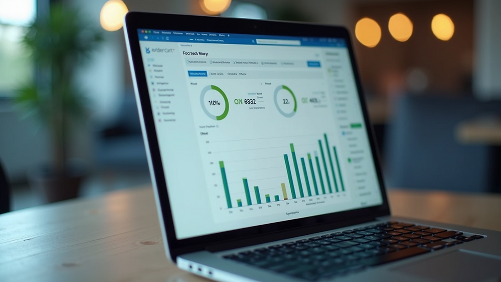 Close-up of a laptop screen displaying accounting software dashboard