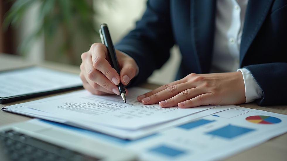 High angle view of a professional bookkeeper working with financial documents