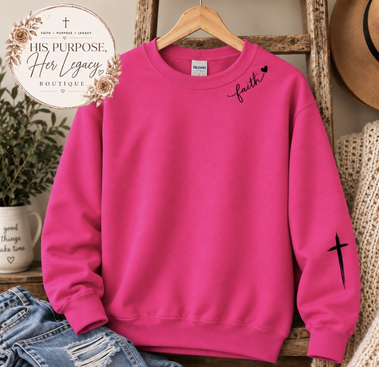 Faith Cross Sleeve Unisex Crewneck Sweatshirt (LP)