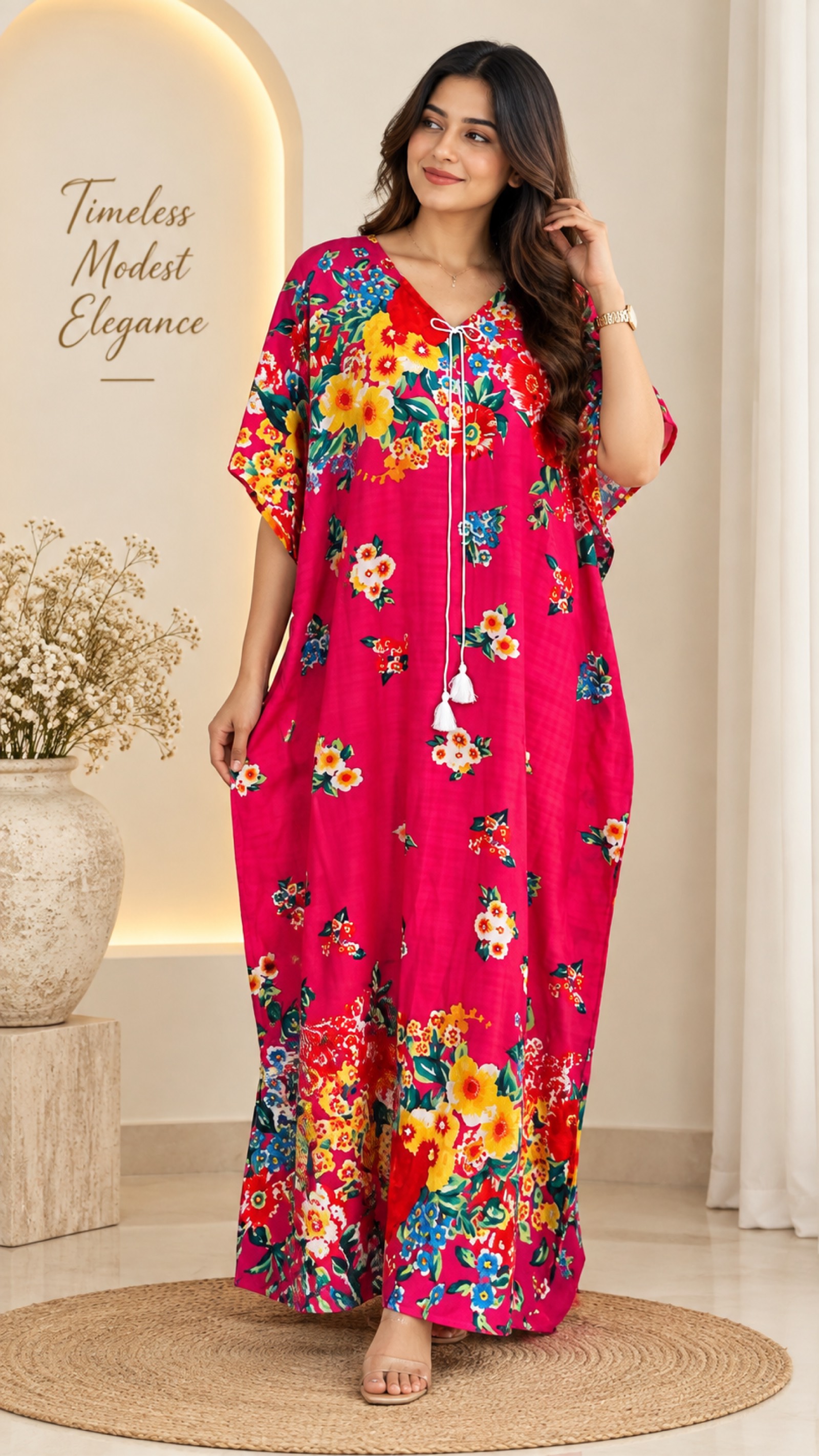 Floral Print Long Kaftan Dress