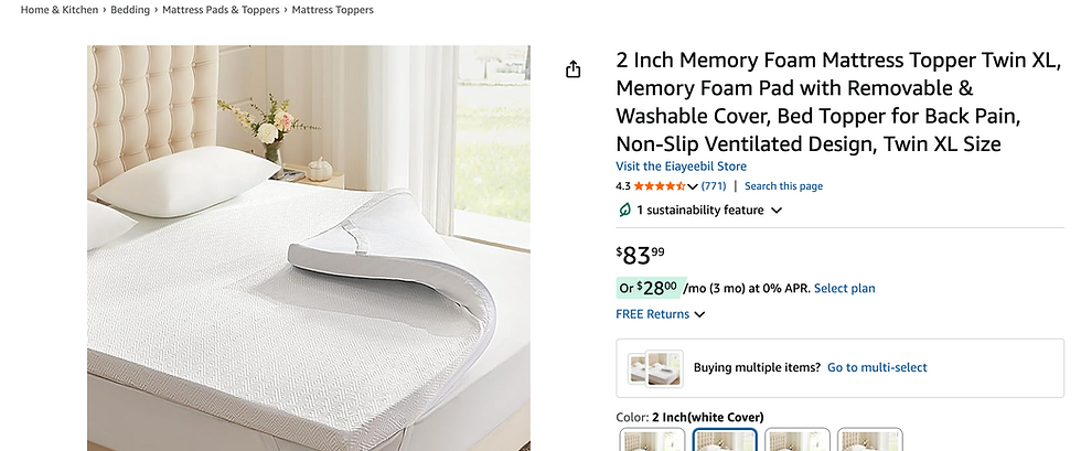 Thumbnail: 2 Inch Memory Foam Mattress Topper (Twin XL)